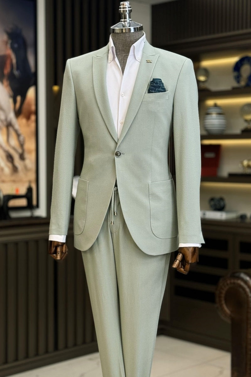 Lime Green One Button Slim Fit Men Prom Outfits main image 1