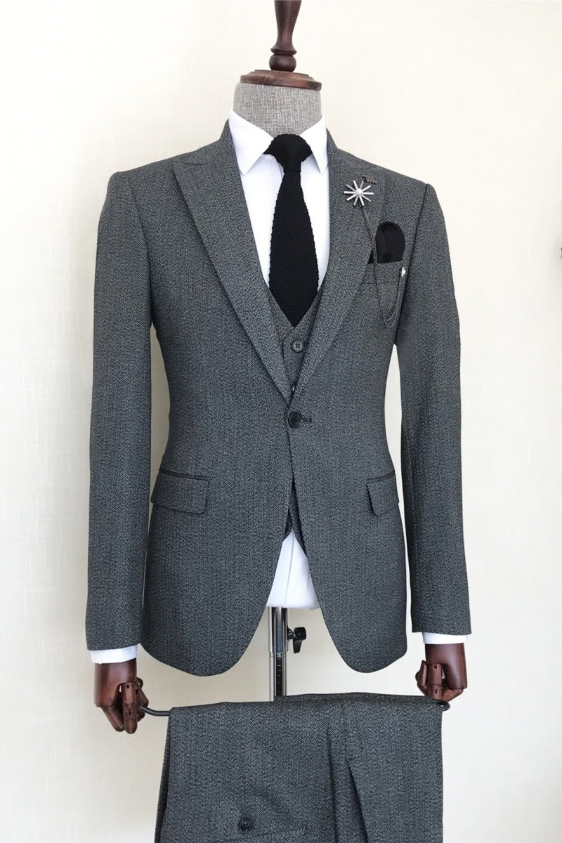 Dark Gray Plaid 3 Pieces Slim Fit Custom Business Suit by Barlow Fashion main image 1