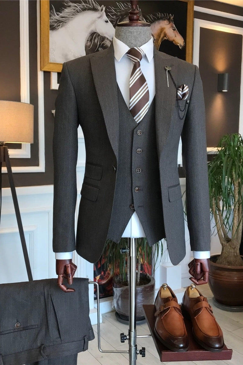 Modern Dark Gray Pinstripe Slim Fit Men Suits – Suitfitpro