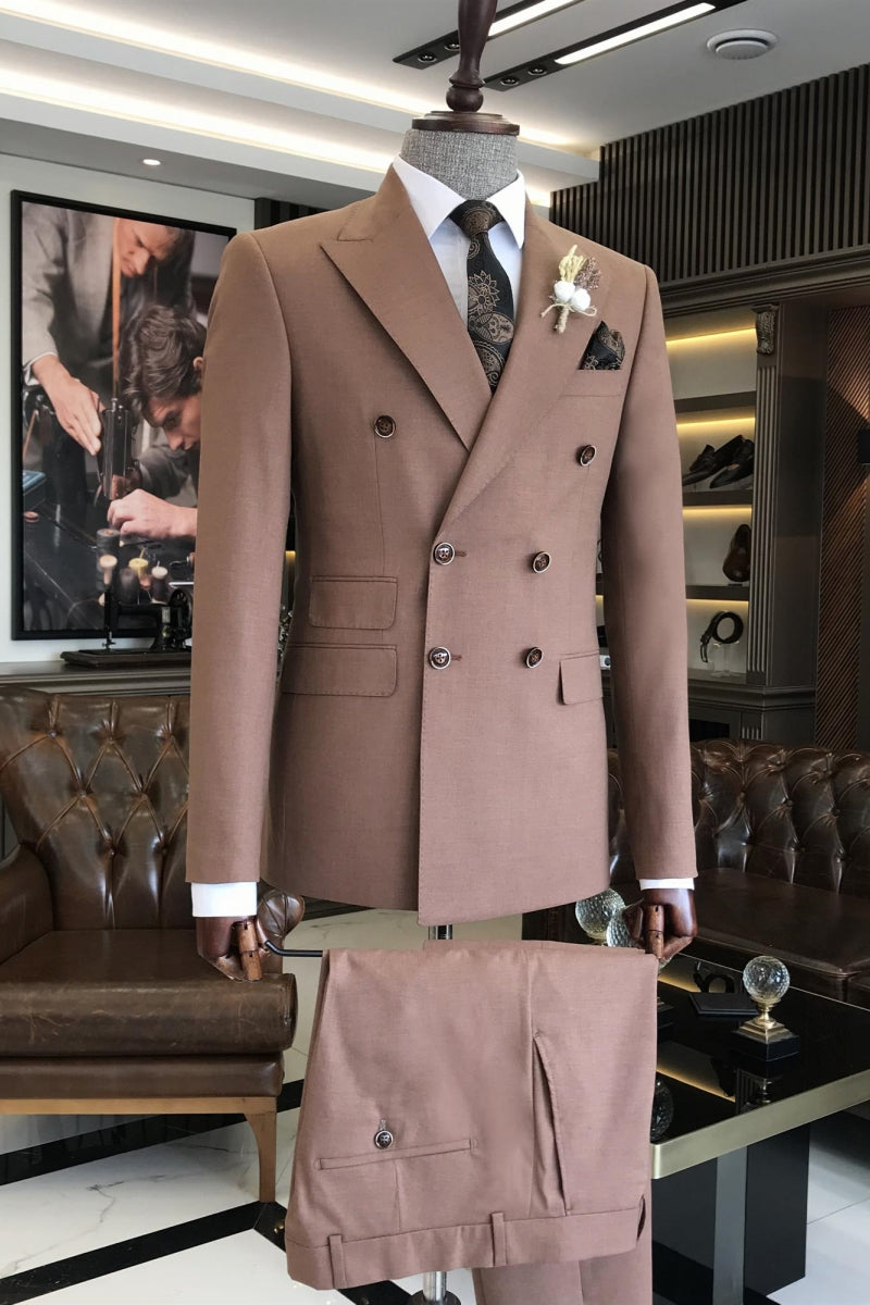 Rose Brown Double Breasted Business Close Fitting Suits – Suitfitpro